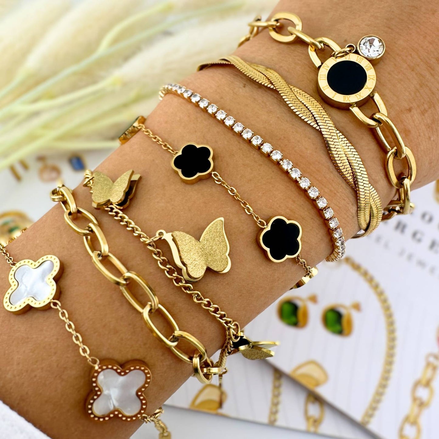 Midnight Clover Charm Bracelet